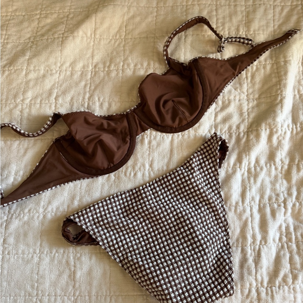 Abercrombie Gingham Brown Checkered Women's Bikini Set - Picture 4 of 5